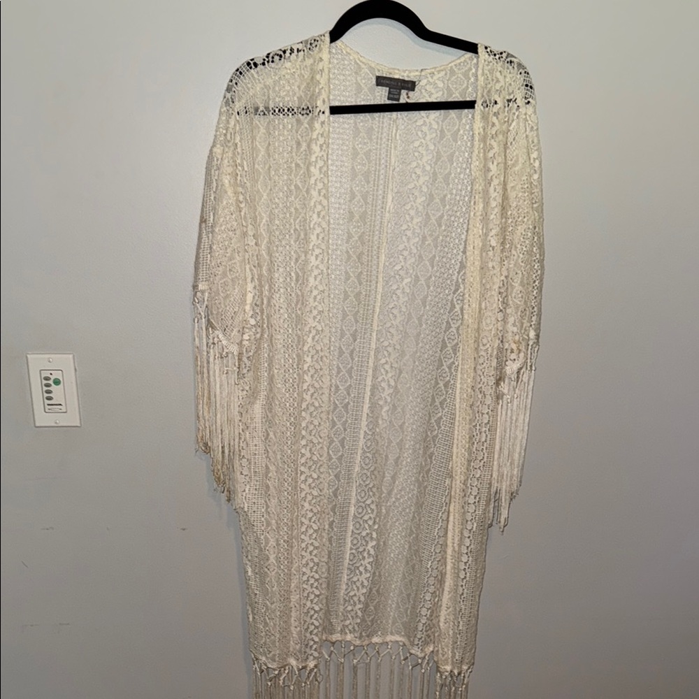 Kendall & Kylie Cream Lace Fringe Kimono